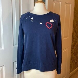 Chaser Distressed Heart ❤️ Sweatshirt Navy Blue Size Medium- Like New